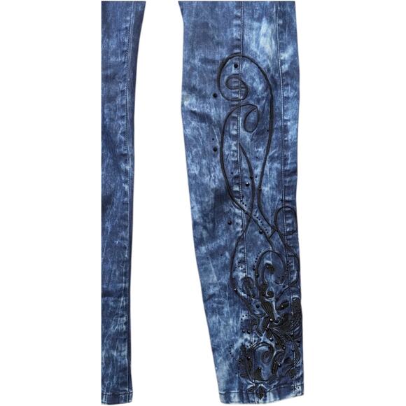 Soft Surroundings Pants Womens  14 Blue Embroidered Straight Leg Comfort - Picture 4 of 4